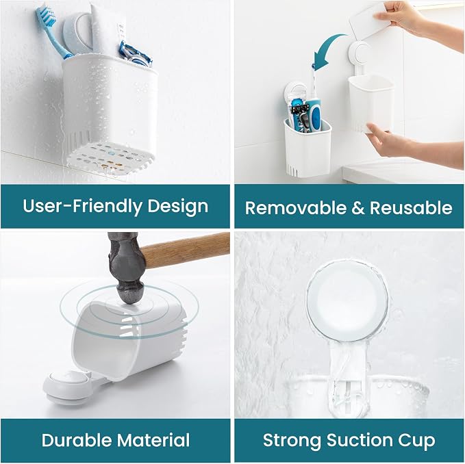 TAILI Suction Toothbrush Holder 2 Pack, Tumblers Replacement Shower Toothbrush Holder for Wall, Powerful Toothpaste Toothbrush Suction Cup, Self-draining Shower Razor Holder, Kitchen Tableware Holder