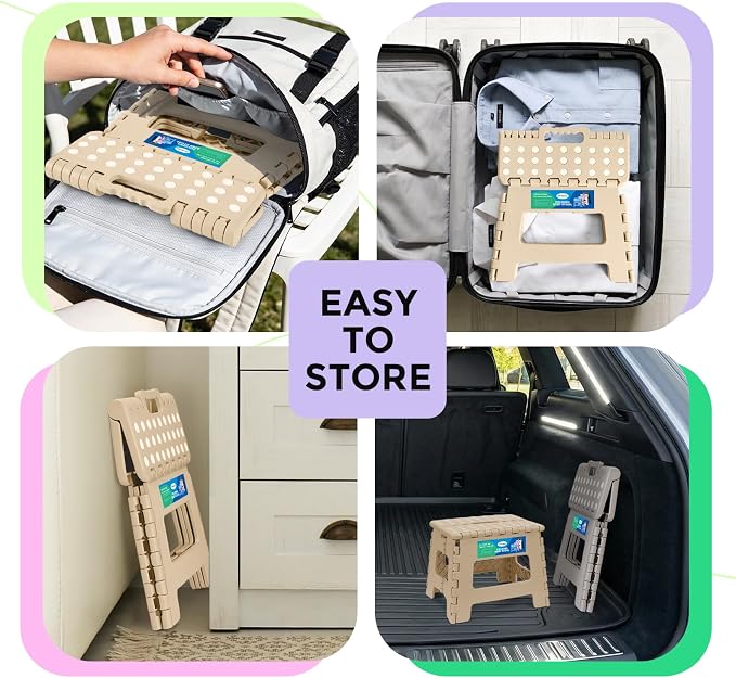 Dyforce Kids Step Stool 9 Inch, 300lbs Folding Step Stool for Toddler | Step stool for Khaki,Anti-slip Heavy Duty with Handle, Lightweight Foldable Foot Stool for Bathroom Kitchen Bedroom Outdoor