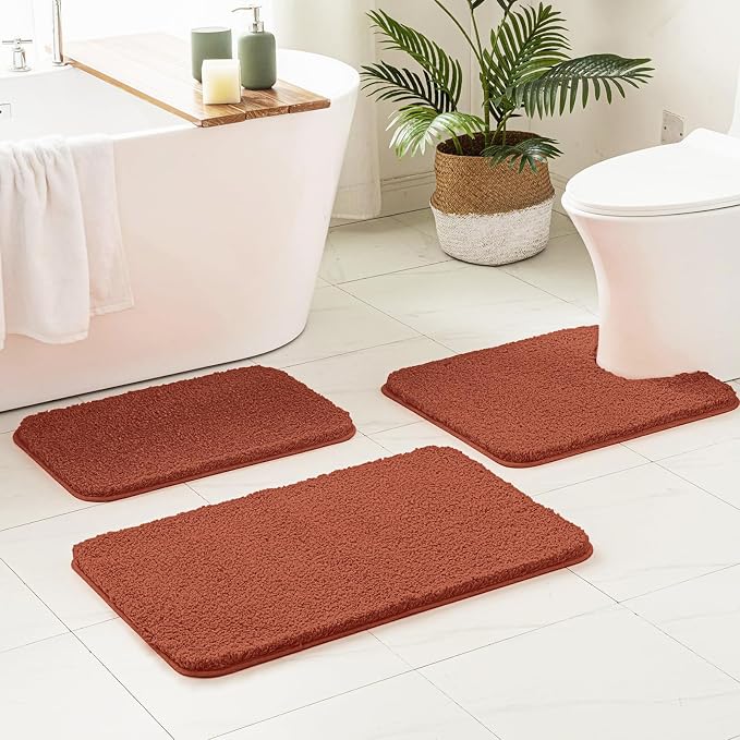 MIULEE Fall Rust Toilet Bathroom Rug U-Shaped Microfiber Bath Mat 20x20 in | Absorbent, Non Slip, Quick Dry, Fluffy Bath Rugs for Bathroom Floor Tub Showers, Machine Washable