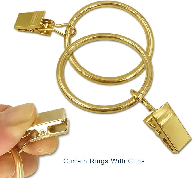 40 Pack Metal Curtain Rings with Clips, Drapery Clips Hooks, Decorative Curtain Rod Clips 1.5 in Interior Diameter, Gold
