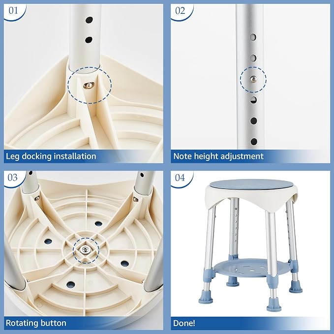 Shower Stool Chair for Inside Shower,360° Swivel,Blue,300LBS | 6-Level Adjustable Height Bath Chair with Shelf,Shower Seat Stool for Bathroom,Upgrade Small Corner Stool for Seniors