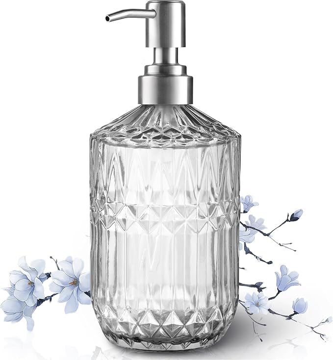 Kaishun 13OZ Refillable Glass Soap Dispenser for Hand Soap & Lotion, Clear