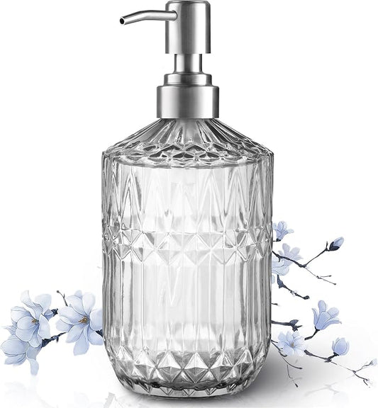 Kaishun 13OZ Refillable Glass Soap Dispenser for Hand Soap & Lotion, Clear
