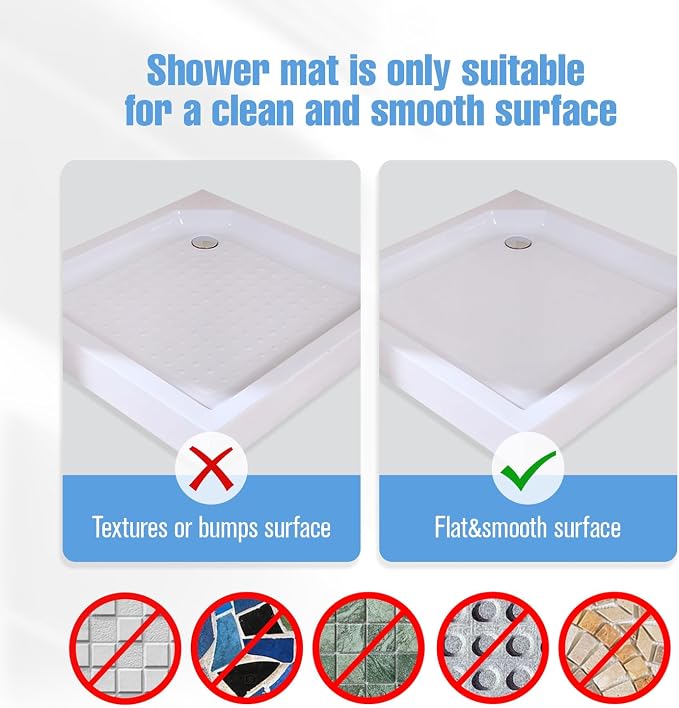 Shower Mat Non-Slip Bath Mat for Tub and Shower Stall,200+ Suction Cups with Drain Holes, Quick Dry Machine Washable, Extra Grip for Stand Up Showers, Bathroom Essentials 24x24 Inch (White)