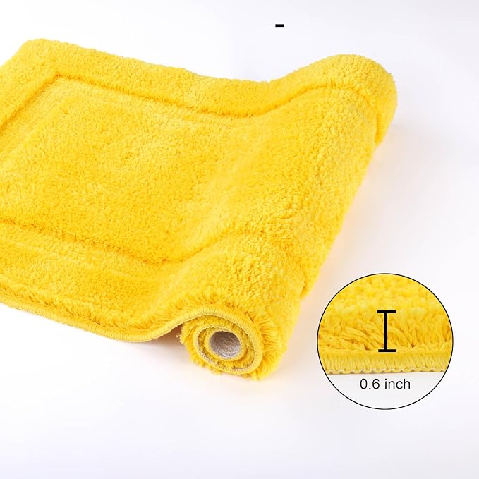 SHACOS Soft Microfiber Bathroom Rugs Set of 2 Pieces, Yellow | 47x20 + 32x20, Absorbent Plush Bath Rugs, Non Slip Washable Shaggy Bath Mats, Fluffy Bathroom Runner Floor Mats Shower Rug
