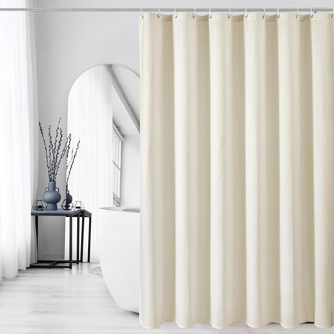 Ivory Fabric Shower Curtain, 72 X 72 | Cloth-Textured Shower Curtain for Bathroom - Soft Cloth & Hotel Spa Luxury, Water Repellent, Machine Washable