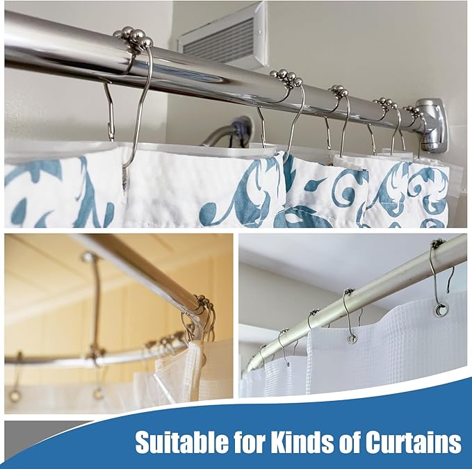 Shower Curtain Hooks Rings for Bathroom - 12 Pcs Stainless Steel (Silver Pear-Shape)