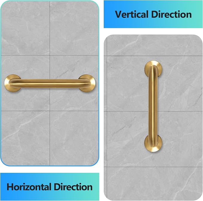 Shower Grab Bar, 2 Pack 32 Inch Gold Bathroom Safety Bar, 1.25" Diameter 304 Stainless Steel Grab Bars for Bathtubs and Showers, Handicap Shower Grab Bar for Seniors Elderly