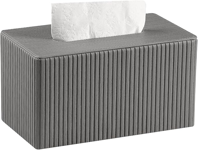 Extra Large Tissue Box Cover Rectangle, Dark Grey | Fits 180 to 230 Count Box of Tissues, PU Leather Tissue Holder with Magnetic Closure