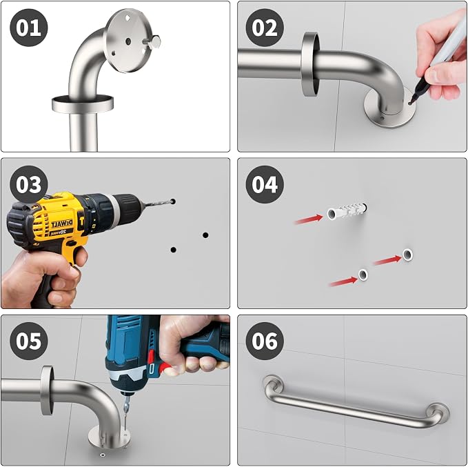 ZUEXT 24 Inch Brushed Nickel Stainless Steel Bathroom Shower Grab Bar | Safety Handrail for Shower Toilet Bathtub, Wall-Mounted, Handicap Grab Rail for Seniors Elderly Disabled, 1.25" Diameter