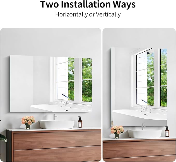 KOCUUY Frameless Mirror, 28"x40" Bathroom Mirror for Over Sink, Upgraded Shatterproof, Large Rectangle Unframed Mirror for Wall, Bathroom, Bedroom, Living Room, Entryway, Hang Horizontal/Vertical