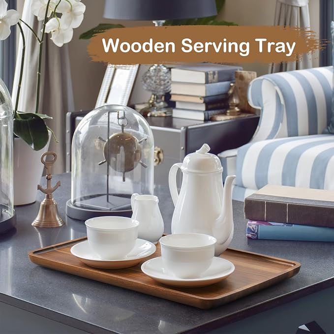 16 Inch Acacia Wood Serving Tray, Rectangular Wooden Decorative Tray for Food, Appetizers, Snacks, Desserts, Coffee Table, Bathroom, Entryway, Vanity, Home Decor Organizer