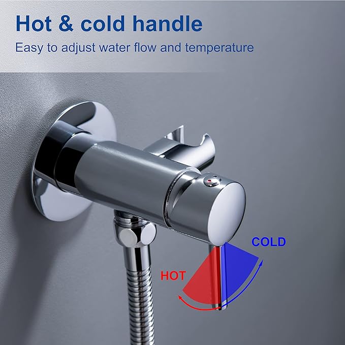 Warm Water Bidet Sprayer for Toilet with Hot and Cold Brass Rough-in Valve, Stainless Steel Round Handheld Bidet Attachment Set for Feminine, Pets and Baby Diaper Wash, Polished Chrome BDS09
