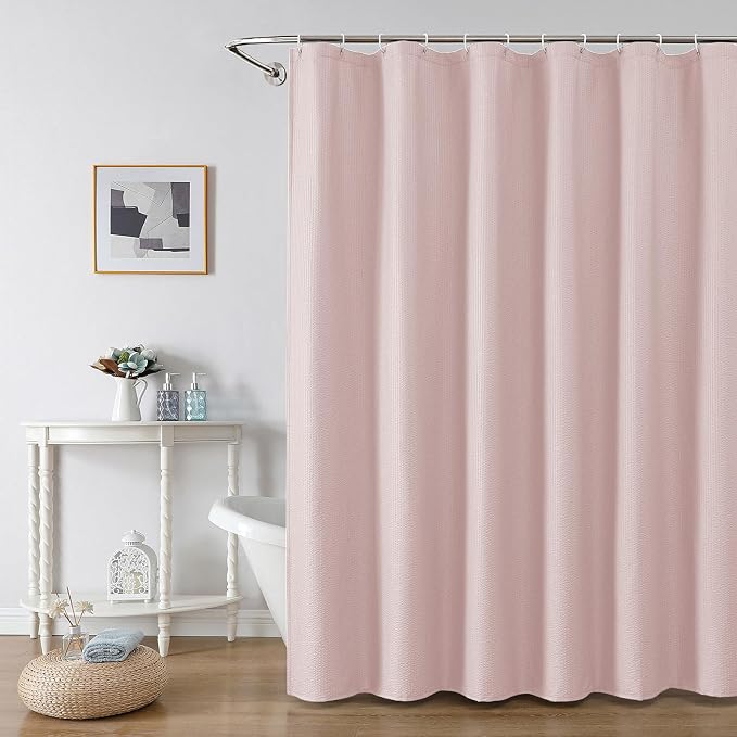 Pink Shower Curtain for Bathroom 78 Inches Long, 3D Embossed Textured Fabric Farmhouse Shower Curtain Soft Cloth, Water Repellent, Machine Washable, Hotel Style, 72" W x 78" L, Pink