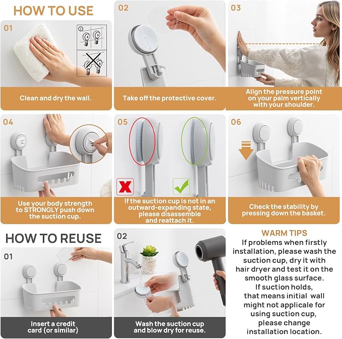 Shower Caddy Suction Cup Set Shower Organizer & Soap Holder, Grey | Toothbrush Holder, Bathroom Shelf Basket NO-Drilling, Removable Suction Storage, Waterproof Bathroom Caddy