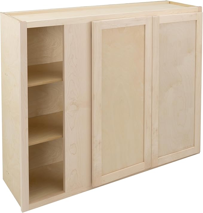 Quicklock RTA (Ready-to-Assemble) 42" Tall Wall Kitchen Cabinets - Shaker Style | 100% Hardwood | Made in America | Soft Close Hardware (12" D x 42" W x 42" H Blind Corner, Raw Maple)