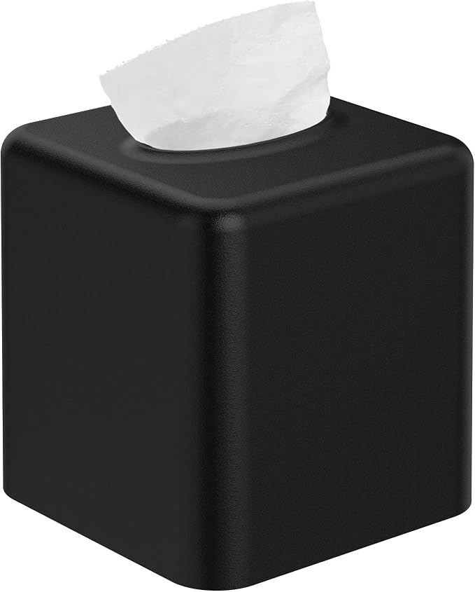Livelab Tissue Box Cover, Square Metal Tissue Box Holder Modern Decor Facial Napkin Holder Tissue Box Dispenser for Bathroom Vanity Countertop, Living Room, Bedroom, Office - Black