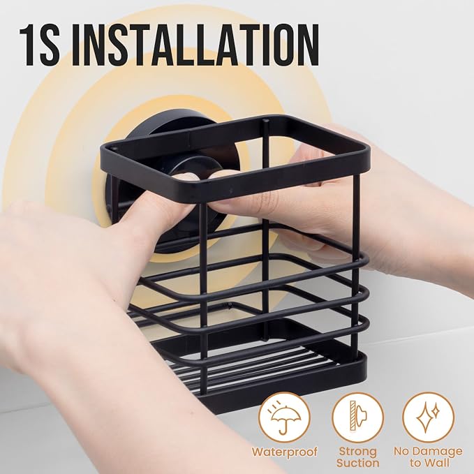 Powerful Suction Cup Stainless Steel Toothbrush Holders, Black | Removable Shower Tooth brush and Toothpaste Holder, Strong Suction Up to 11lbs, Anti-Puddling ,No Drill Bathroom Organizer
