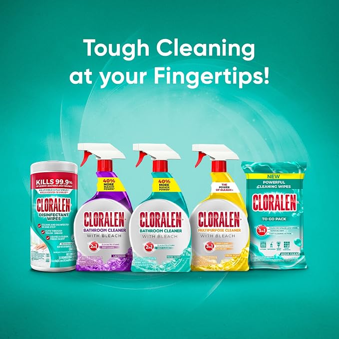 Cloralen All Purpose Cleaner with Bleach Spray - 32 fl oz - Fresh Scent - 3-in-1 Multipurpose Cleaner Spray - Deep Cleans, Eliminates Stains & Degreases, (Pack of 2)