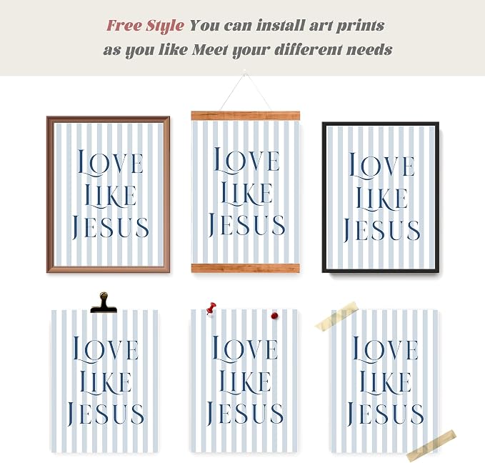 LARTSFRO Coquette Navy Blue Bow Jesus Wall Art Decor Posters, Blue Bow Christian Room Bedroom Bathroom Wall Art Decor Aesthetic for Teen Girls College Gifts, Inspirational Bible Verses Bow Wall Decor, 12x16 Inch Set of 4 Bow Pictures(UNFRAMED)