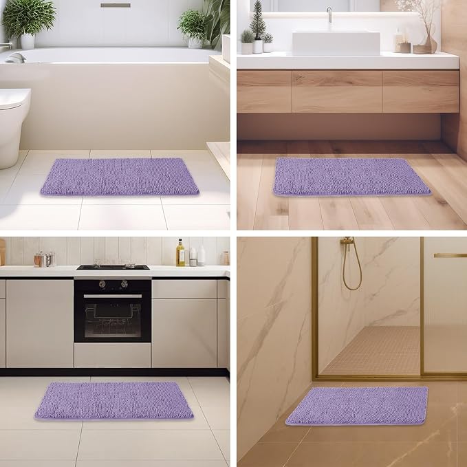 Lavender Bathroom Rugs – Absorbent and Washable Bath Mat, Non-Slip, Thick Soft Chenille Bath Rugs for Bathroom Floor, Shower, Sink - 20" x 32"