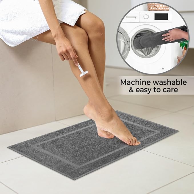 KAHAF COLLECTION Bath Mat Floor Towel Set - Absorbent Cotton Hotel Spa Shower/Bathtub Mats [Not a Bathroom Rug] (Dark Grey, 2 Pack (16"x24"))