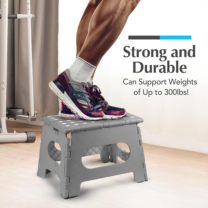 Handy Laundry Folding Step Stool 8 Inch, Gray, Non-Slip Holds 300 lbs | 8 Inch, Gray, Foldable Collapsible Step Stool, Non-Slip, Holds 300 lbs, Kitchen Bathroom Bedroom, Adults