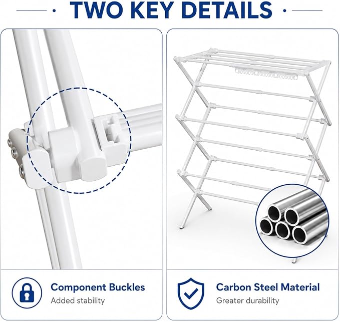 Homde Foldable Drying Rack for Apartments: 11 Poles with 18 Sock Slots | Dries Clothes Socks and Towels-Portable Drying Stand for Laundry and Balcony-Expandable Space Saving Garment Dryer