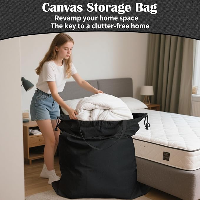 Canvas Laundry Bag 40"W x35"H, Extra Large Heavy Duty Storage Bag XXL Black | Thick Canvas Fabric, with Handles & Drawstring Closure, Washable Clothes Sack, 1 Pack