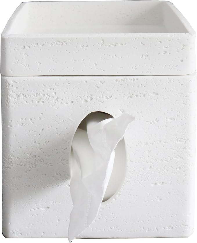 Hymmah Tray Tissue Box Cover Holder Unique Cube Design Tissue Dispenser Cover Decor for Vanity Counter Tops Also Great for Bedroom and Living Room White