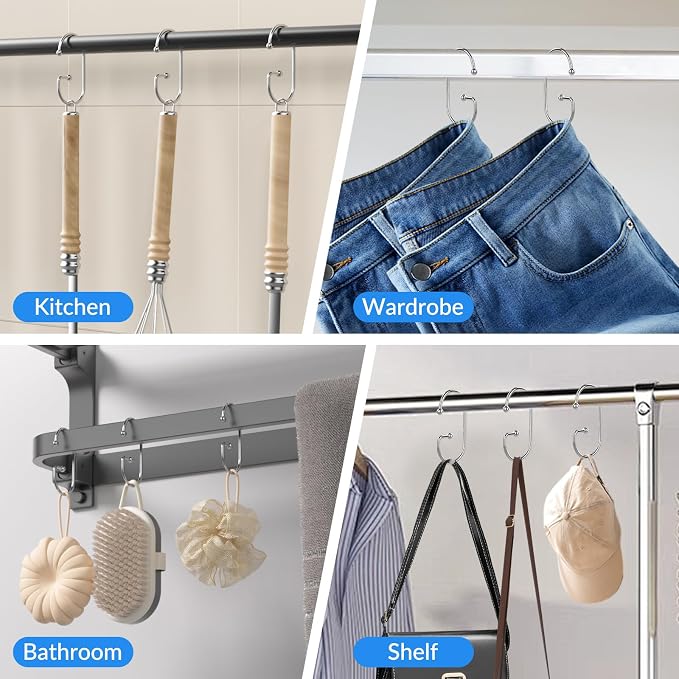 OEH Shower Curtain Hooks, 12 Pcs Shower Curtain Rings, Durable G Shape Silver Shower Curtain Hooks Rust Proof, Simple Shower Rings for Curtain, Glide Smoothly Shower Hooks for Shower Curtain, Chrome