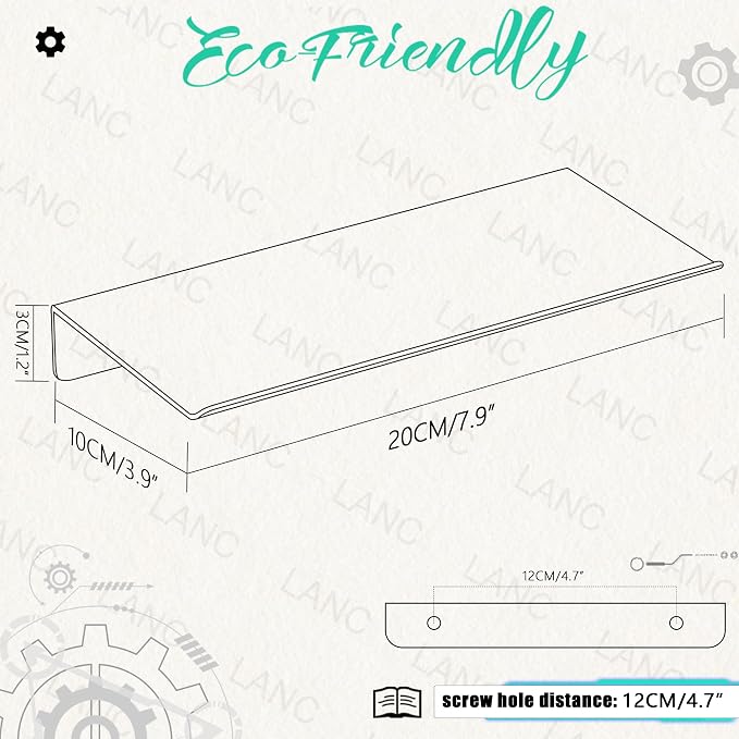 LANC 8" Small Floating Shelf for Wall Storage, Stainless Steel Metal Bathroom Shelf on Wall Mounted, Brushed Nickel Mini Display Shelves for Bathroom/Living Room/Shower Caddy, A7283BN-L2