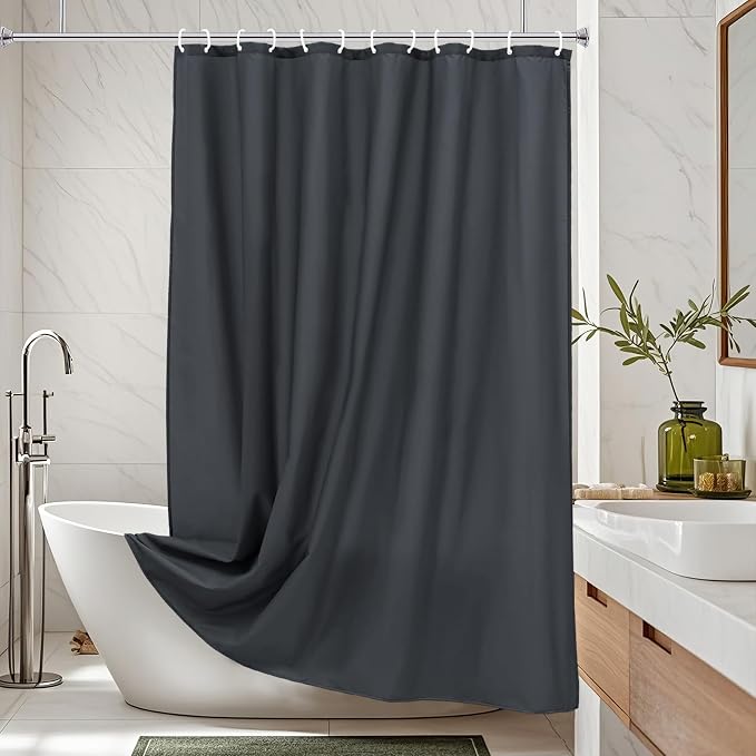 AooHome 96 inch Extra Long Solid Shower Curtain for Hotel, Water Repellent Shower Curtain Liner with Hooks, 72 Width x 96 Height inch, Dark Grey