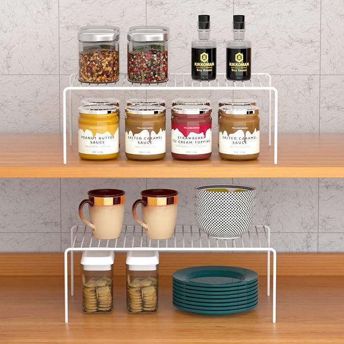 Cabinet Storage Shelf Rack Set of 6, Medium (13 x 9.4 inch) Rustproof Metal Wire Kitchen Cabinet Organizer and Storage, Cupboard Spice Shelf Rack for Plate, Dish, Counter & Pantry Organization