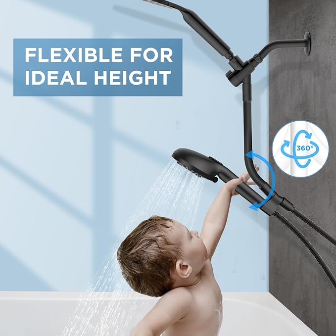 MakeFit Dual Handheld Shower Head Combo, 2-in-1 Rain Shower Heads System 8 Inch Rainfall Shower Head and 10 Modes High Pressure Hand Held Showerhead with Built-in Power Wash