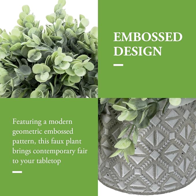 MyGift Artificial Eucalyptus Plants in Gray Concrete Pots, Set of 2 | Lifelike eucalyptus greenery in embossed concrete-look pots adds modern style without watering or ongoing maintenance