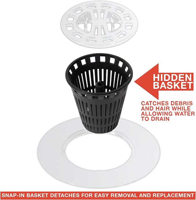 DANCO Hair Catcher for Stand-Alone Shower Drain Cover | 3-inch Shower Drain Openings | Strainer Snare | White (10533) (Pack of 2)