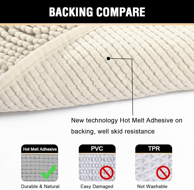 H.VERSAILTEX Bath Mat Bathroom Rug Bath Rugs for Bathroom Non Slip Bath Mats Extra Thick Chenille Rug 17" x 24" Absorbent Soft Shaggy Washable Dry Fast Plush Rugs for Bathtubs - Cream