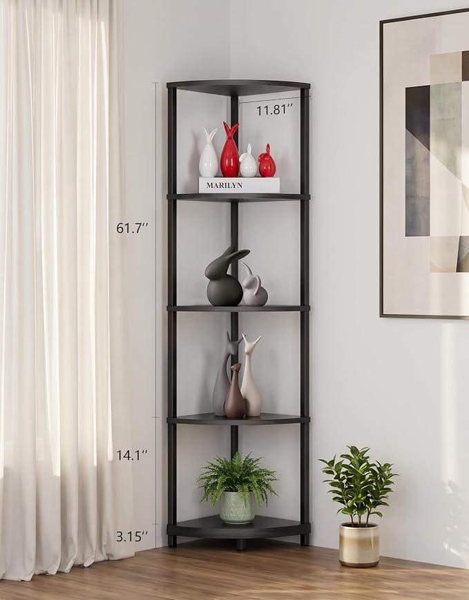 Corner Shelf with LED Light, 5 Tier Smart Color Changing Floor Lamp with Remote, 62" Display Shelf Bookshelf Narrow Storage Rack Standing Lamp for Living Room Bedroom Home Office Décor