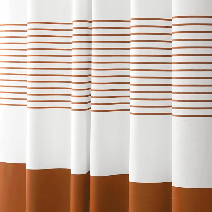 Boho Orange Fall Cotton Striped Shower Curtain with Tassel 72"W X 72"L | Boho Farmhouse Shower Curtains for Bathroom with Soft Cotton Feel