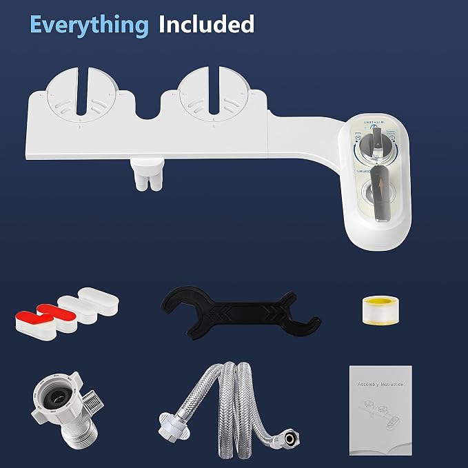 Left Handed Bidet Attachment for Toilet - Left Handed Bidet Non-Electric,Self-Cleaning,Adjustable Water Pressure,Retractable Dual Nozzles for Frontal & Rear Wash,Lever Control