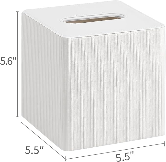 Mkono Tissue Box Cover, PU Leather Square Holder with Bottom, Beige | Decorative Facial Cube Organizer, Vanity Dresser Countertop Tabletop, Bathroom Bedroom Office Nightstand, Home Decor Accent
