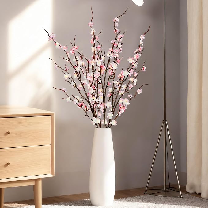 4 Pcs Cherry Blossom Branches 39 Inch Pink Fake Flowers Spring Decorations for Home Decor, Artificial Flowers Long Stem Branches for Vase Wedding Office Party Table Decor Centerpieces