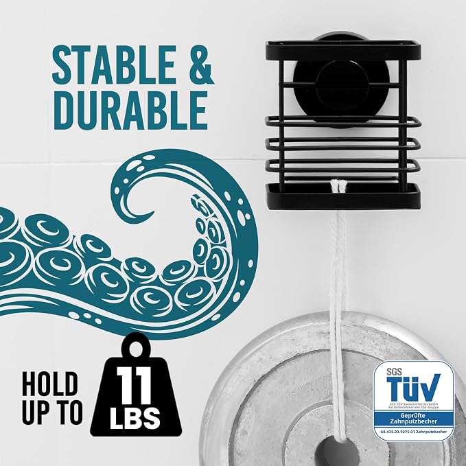 TAILI Patented Suction Cup Toothbrush Holders for Bathrooms, Black | Stainless Steel Toothpaste Holder with Razor Hook, Strong Suction Up to 11lbs, Anti-Puddling, No Drill Removable & Reuseable