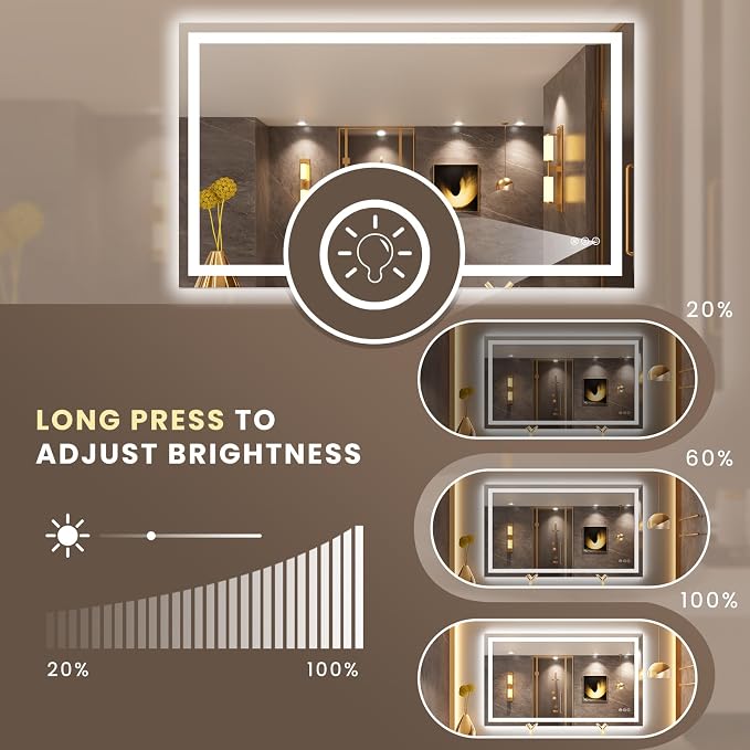 LOAAO 50"X30" LED Bathroom Mirror with Lights | Anti-Fog, Dimmable, 3 Color Temperature, Backlit + Front Lit, Memory Function, Tempered Glass, UL Listed