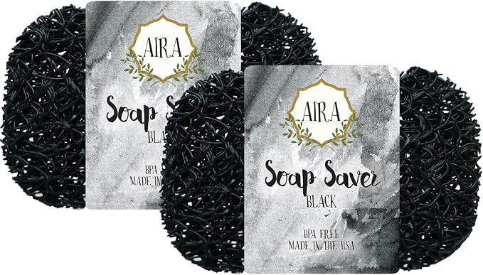 Aira Soap Saver & Holder - BPA Free Shower & Bath Holder - Extends Soap Life, Drains Water & Circulates Air - Easy to Clean, Fits All Soap Dish Sets - Black 2 Pack