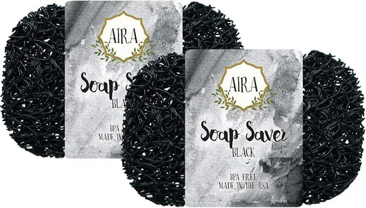 Aira Soap Saver & Holder - BPA Free Shower & Bath Holder - Extends Soap Life, Drains Water & Circulates Air - Easy to Clean, Fits All Soap Dish Sets - Black 2 Pack