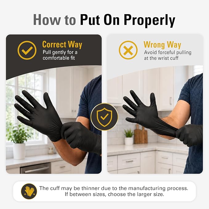 Black Vinyl Gloves, Food Grade Gloves Disposable Latex Free & Powder Free, Guantes for Cleaning Cooking Food Prep