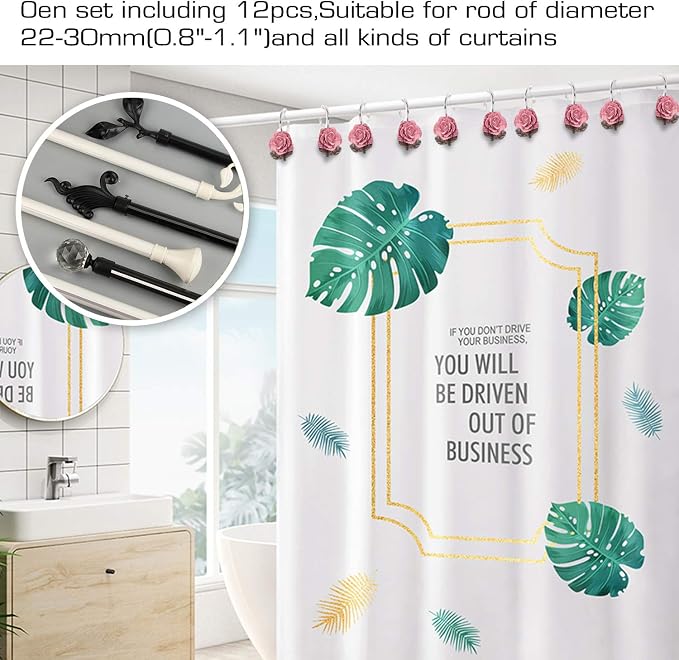 AGPTEK Rose Shower Curtain Hooks, 12 PCS | Anti Rust, Decorative Vintage Resin Rose, For Bathroom, Baby Room, Bedroom, Living Room
