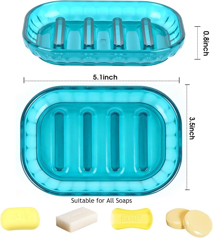 2 Pack Soap Dish Holder for Bar Soap, Bathroom Soap Dishes Bar Soap Holder | Soap Dishes Soap Saver Tray for Shower Bathroom, Kitchen Sink Soap Dish, Blue